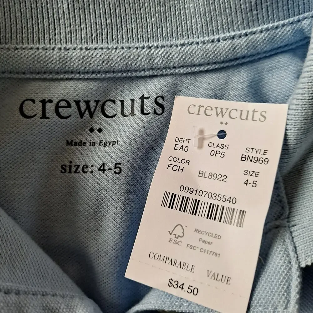 NWT Crewcuts Piqué Polo Shirt Short Sleeve Faded Chambray Blue Girls Size 4-5